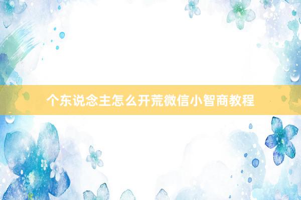 个东说念主怎么开荒微信小智商教程